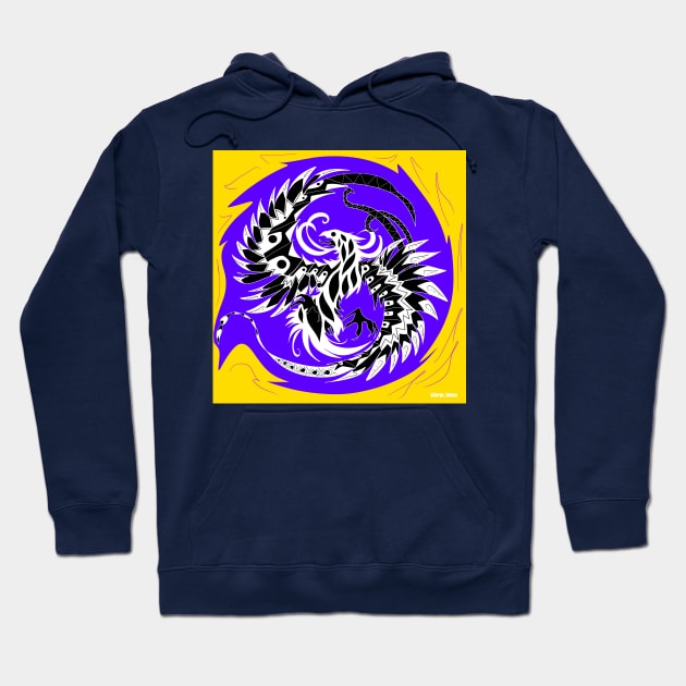 the phoenix in purple fire ball ecopop pattern Hoodie by jorge_lebeau